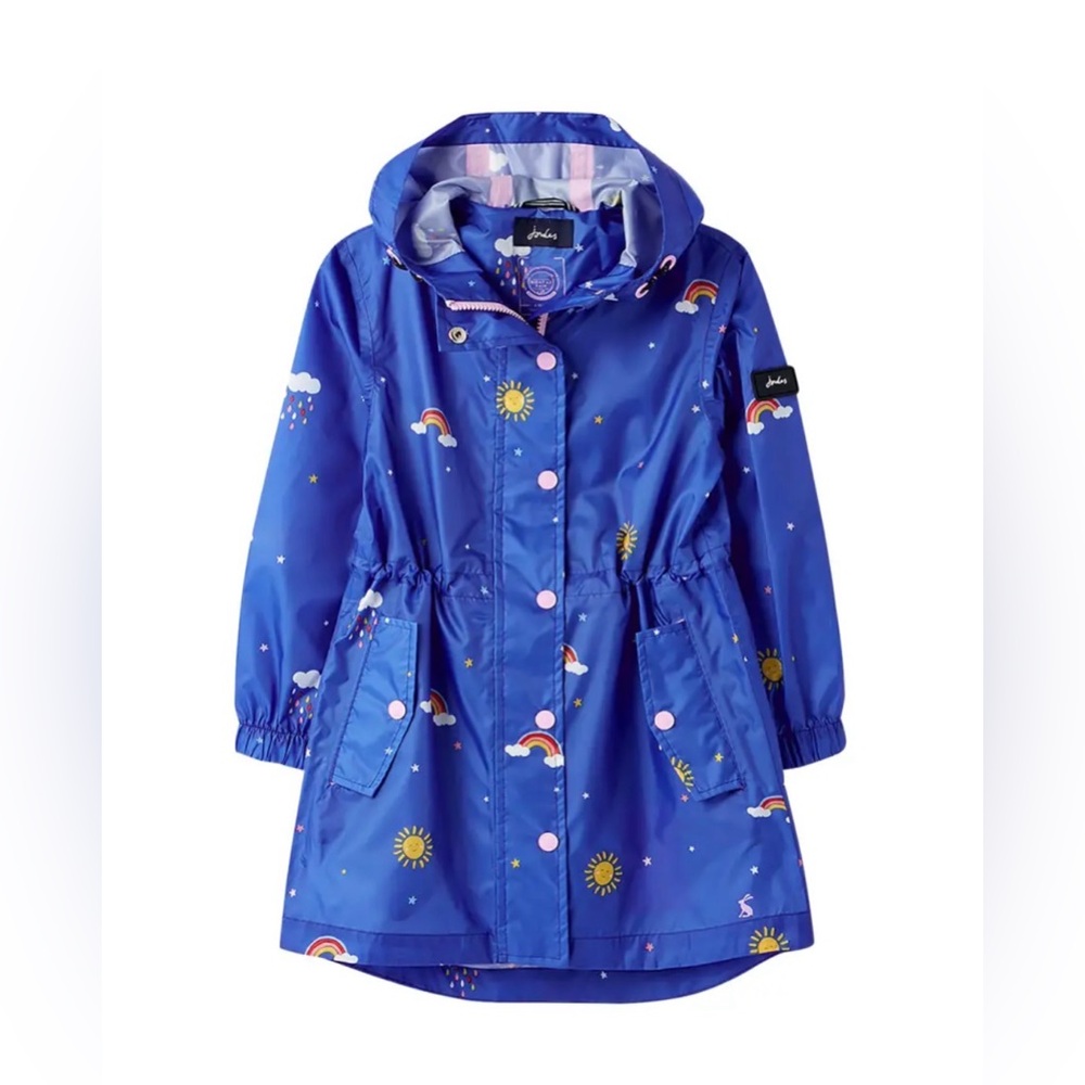 Joules Girls Raincoat Go Lightly Size 10 Blue Sky Icons Right As Rain Collection